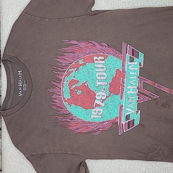 Licensed Band Merch Van Halen '79 World Tour Crew Neck Tee in Brown - NWOT - Picture 8 of 17
